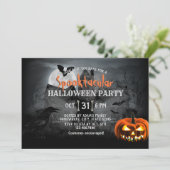Spooky Pumpkin Haunted House Halloween Party Kaart (Staand voorkant)