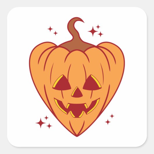 Spooky Pumpkin Heart Halloween Vierkante Sticker (Voorkant)