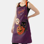 Spooky Pumpkin Kitten Moon - Donker Paarse Schort (Insitu)