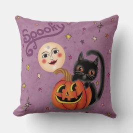Spooky Pumpkin Kitten Moon - Licht Paarse Kussen