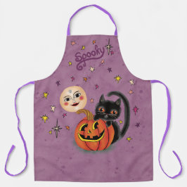 Spooky Pumpkin Kitten Moon - Licht Paarse Schort