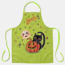 Spooky Pumpkin Kitten Moon - Lime Green Schort