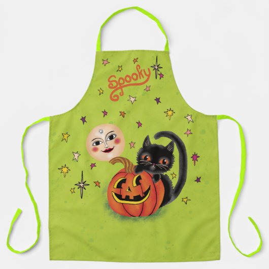 Spooky Pumpkin Kitten Moon - Lime Green Schort (Voorkant)