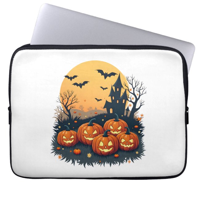 Spooky Pumpkin Patch – Retro Halloween T-shirt Laptop Sleeve (Voorkant)