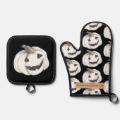 Spooky Pumpkin Pattern | Happy Halloween Ovenwant & Pannenlap Set (Voorkant)