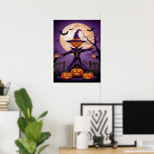 Spooky Pumpkin Witch with Full Moon Poster (Bureau à domicile)