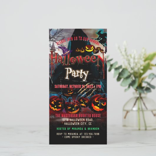 Spooky Pumpkins Haunted House Halloween Uitnodigen Save The Date (Staand voorkant)