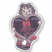 Spooky Rag Doll Yarn Hair Big Black Heart Red Bow Sticker (Voorkant)