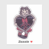 Spooky Rag Doll Yarn Hair Big Black Heart Red Bow Sticker (Vel)