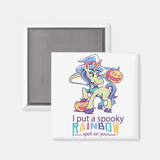 Spooky Rainbow Spell Halloween Unicorn Witch Magneet (Voorkant / Achterkant)
