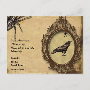 Spooky Raven en Spider Halloween Uitnodiging Briefkaart