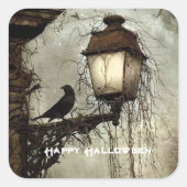Spooky Raven op Lantaarn Halloween Vierkante Sticker (Voorkant)