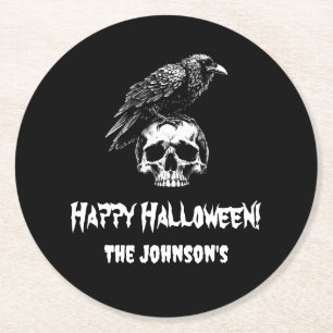 Spooky Raven Skull Halloween Paper Onderzetter