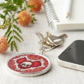 Spooky Red Heart afgebeeld in witte Botten Sleutelhanger (Zijkant)