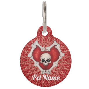 Spooky Red Heart van Botten Spiral Patroon schedel Huisdierpenning