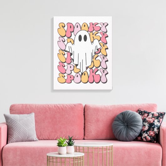 Spooky Retro Ghost Canvas Afdruk (Insitu (Woonkamer))