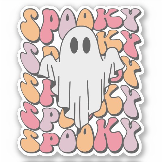 Spooky Retro Ghost Sticker (Voorkant)