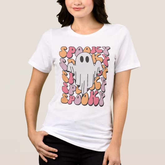 Spooky Retro Ghost Tri-Blend Shirt (Voorkant)