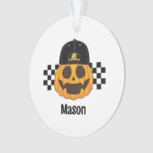 Spooky Retro Pumpkin Dude Baby Jongens Naam Hallow Ornament (voorkant)