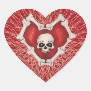 Spooky rood hart met spiralen schedel en Botten Sticker
