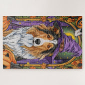 Spooky Rough Collie Dog Halloween Witch Pumpkin Legpuzzel (Horizontaal)