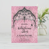 Spooky Roze en Zwarte Spin Web Uitnodiging (Staand voorkant)