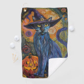 Spooky Russische Blauwe Kat Halloween Heksenpompoe Golfhanddoek (Insitu)