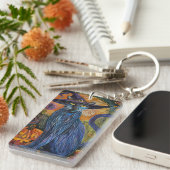 Spooky Russische Blauwe Kat Halloween Heksenpompoe Sleutelhanger (Voorkant Rechts)