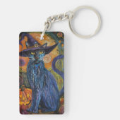 Spooky Russische Blauwe Kat Halloween Heksenpompoe Sleutelhanger (achterkant)