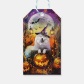 Spooky Samoyed hond Halloween heks en pompoen Cadeaulabel (Voorkant)