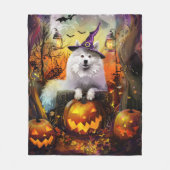 Spooky Samoyed hond Halloween heks en pompoen Fleece Deken (Voorkant)