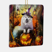 Spooky Samoyed hond Halloween heks en pompoen Keramisch Ornament (Rechts)