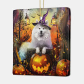 Spooky Samoyed hond Halloween heks en pompoen Keramisch Ornament (Links)