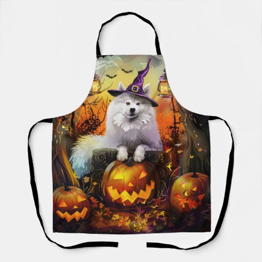 Spooky Samoyed hond Halloween heks en pompoen Schort (Voorkant)