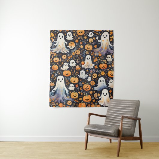 Spooky Schattige Ghost Halloween Wandkleed (In situ)