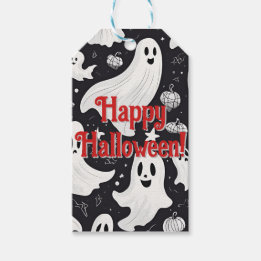 Spooky Schattige Ghost Halloween Zwart Wit Cadeaulabel