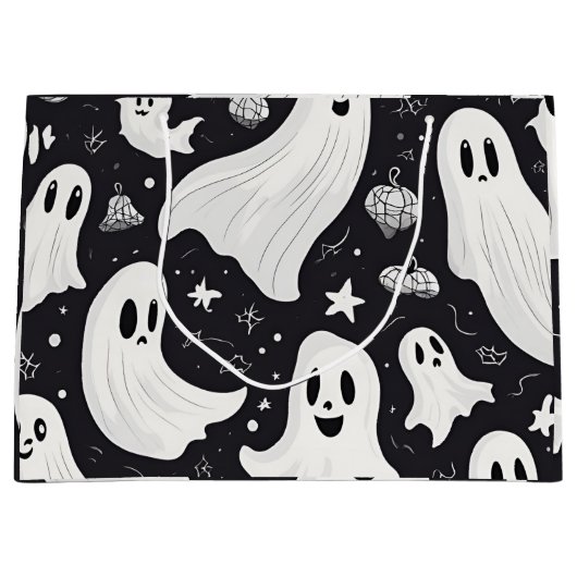 Spooky Schattige Ghost Halloween Zwart Wit Groot Cadeauzakje (Voorkant)