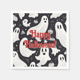 Spooky Schattige Ghost Halloween Zwart Wit Servet