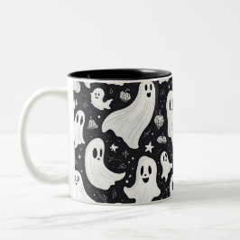 Spooky Schattige Ghost Halloween Zwart Wit Tweekleurige Koffiemok