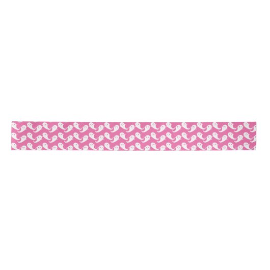 Spooky Schattige Ghost Pattern Pink Halloween Ribb Lint (Voorkant)