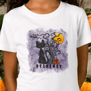 Spooky Schattige Halloween Black Cat Bat Naam Paar T-shirt