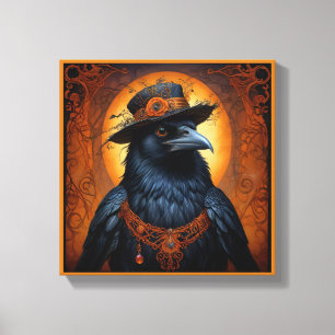 Spooky schattige Halloween kraai in Vermomming Canvas Afdruk