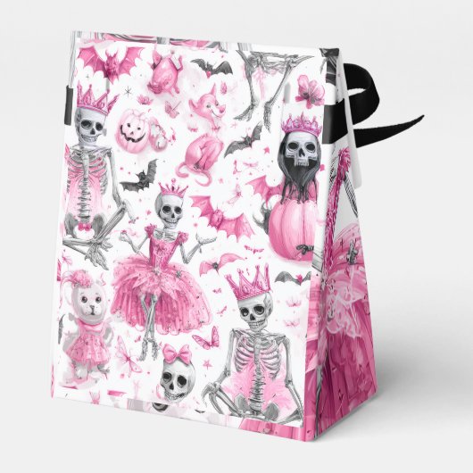 Spooky Schattige Roze Skelet | Halloween Favoriet Bedankdoosjes (Achterkant)