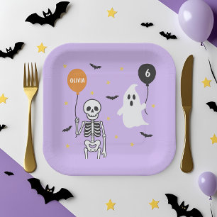 Spooky Schattige Skeleton & Ghost Halloween Verjaa Papieren Bordje
