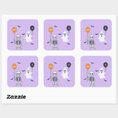 Spooky Schattige Skeleton & Ghost Halloween Verjaa Vierkante Sticker (Vel)