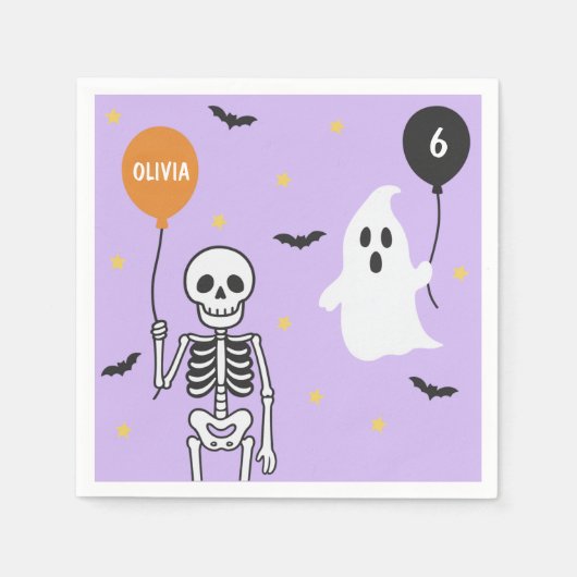Spooky Schattige Skeleton & Ghost Verjaardagsfeest Servet (Voorkant)
