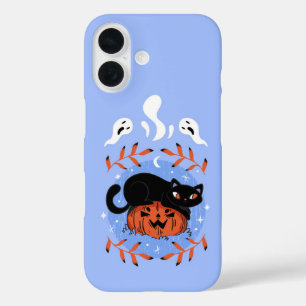 Spooky Schattige zwarte kat Halloween iPhone 16 Hoesje