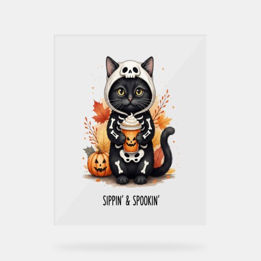 Spooky Schattigee Cat Halloween Acryl Bord (Voorkant)