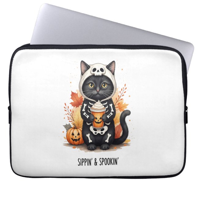 Spooky Schattigee Cat Halloween Laptop Sleeve (Voorkant)