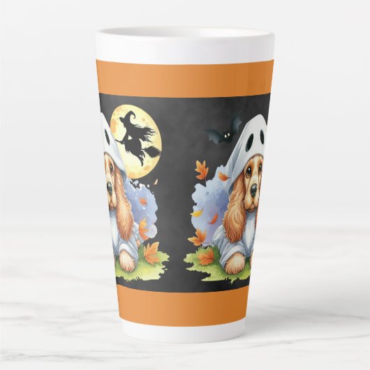 Spooky Schattigee Cocker Spaniel Ghost Dog Hallowe Latte Mok (Voorkant)